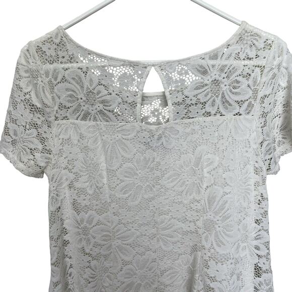 Signature By Robbie Bee | Short Sleeve Lace Assymetrical Trapeze Dress Petite M - Picture 6 of 7